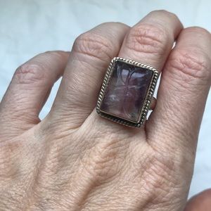 Vintage Rainbow fluorite 925 sterling silver ring